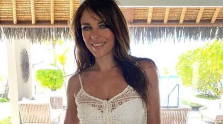 Elizabeth Hurley goes topless in the snow