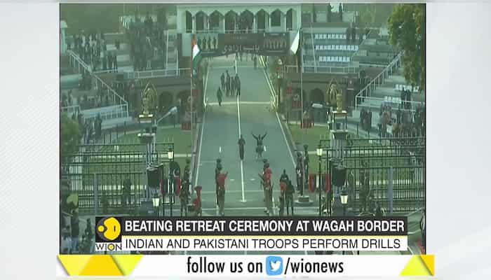 Beating retreat ceremony at Wagah-Attari Border on India's 72nd Republic Day