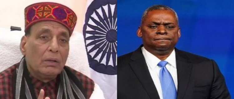 US Defence Secretary Lloyd Austin speaks with Indian Defence Minister Rajnath Singh