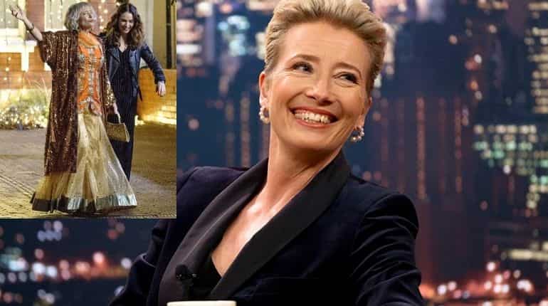 Emma Thompson dons Indian-style dress in images taken on sets of  'What’s Love Got To Do With It?'