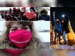Russia celebrates Valentine's Day by forming human chains in support for Navalny's wife