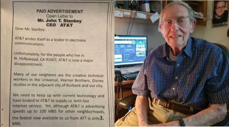 90-year-old man spends $10,000 on newspaper ads to complain about slow internet speed 90-year-old man spends $10,000 on newspaper ads to complain about slow internet speed