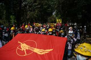 Pro-military supporters clash with protesters in Myanmar's Yangon