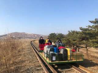 Russian diplomats leave North Korea on rail trolley