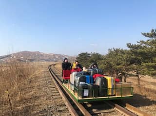 Russian diplomats leave North Korea on rail trolley