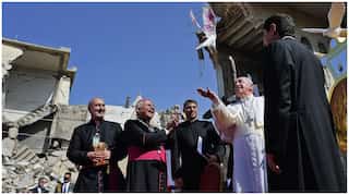 Pope Francis prays for 'victims of war' in Mosul, a former Islamic State stronghold in Iraq