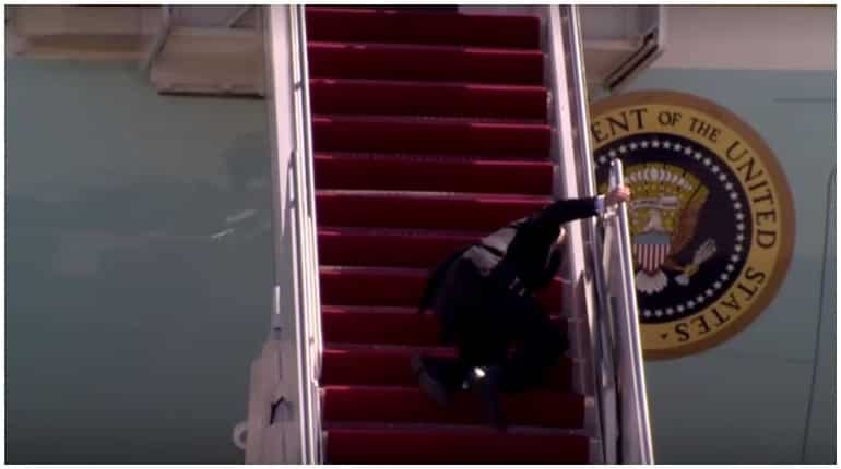 Joe Biden stumbles on the steps of Air Force One