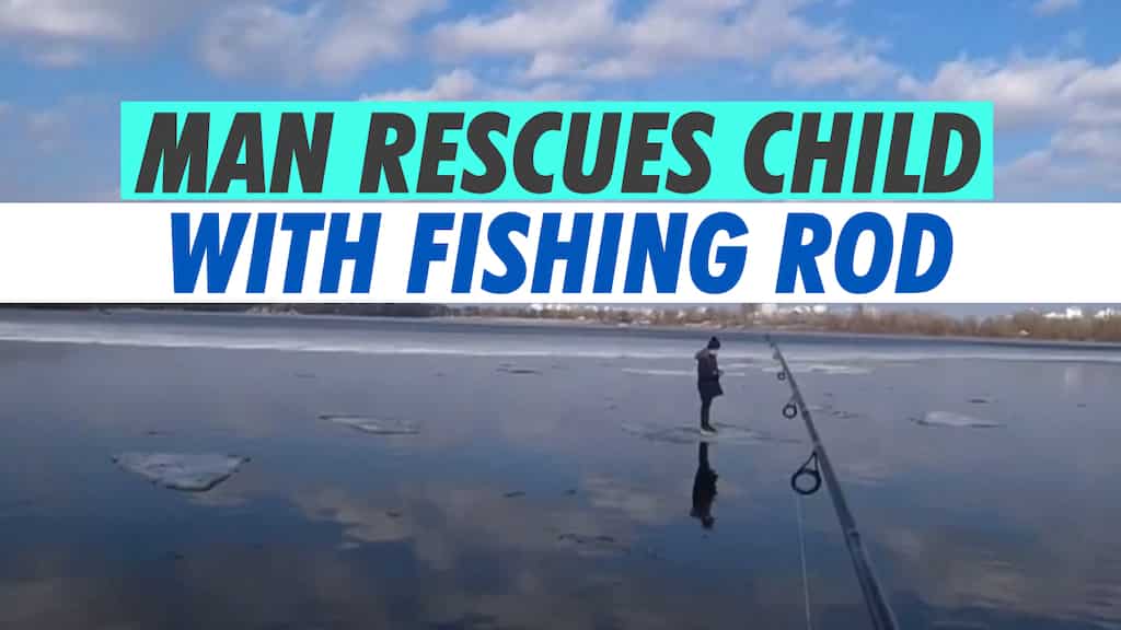 Ukrainian man rescues child floating on ice with fishing rod