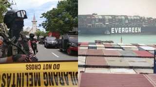 Top 10 world news today: Indonesia suicide attack, Suez Canal memes, and more