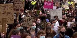 Women's rights protesters march on London's Parliament Square