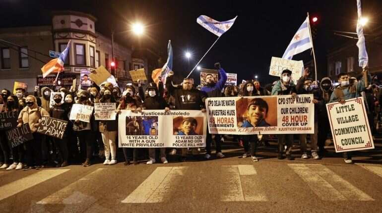 Hundreds march in Chicago, protesting police shooting of Adam Toledo, 13