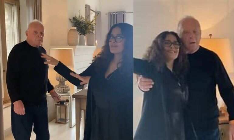 Watch: Salma Hayek, Anthony Hopkins dance and celebrate his historic Oscar win Watch: Salma Hayek, Anthony Hopkins dance and celebrate his historic Oscar win