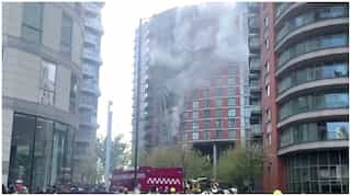 London firefighters tackle flames at 19-storey tower block