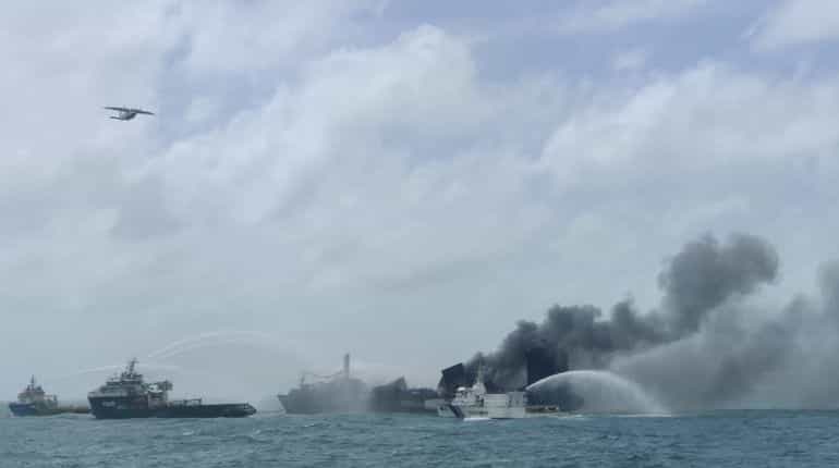 Colombo ship fire: Hull intact, Fire considerably reduced and no oil ...