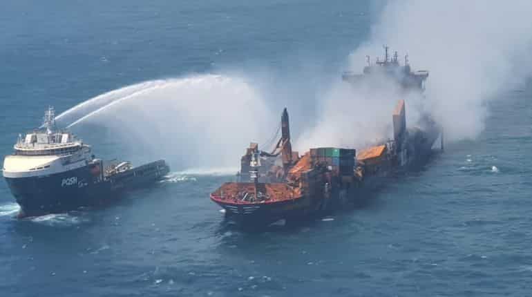 Monsoon delays salvage of fire-ravaged ship off Sri Lanka
