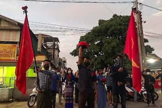 Myanmar protesters wear flowers to mark Suu Kyi's birthday