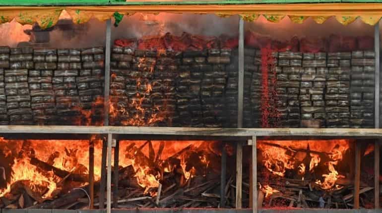 Myanmar torches drugs stash worth over half a billion dollars Myanmar torches drugs stash worth over half a billion dollars