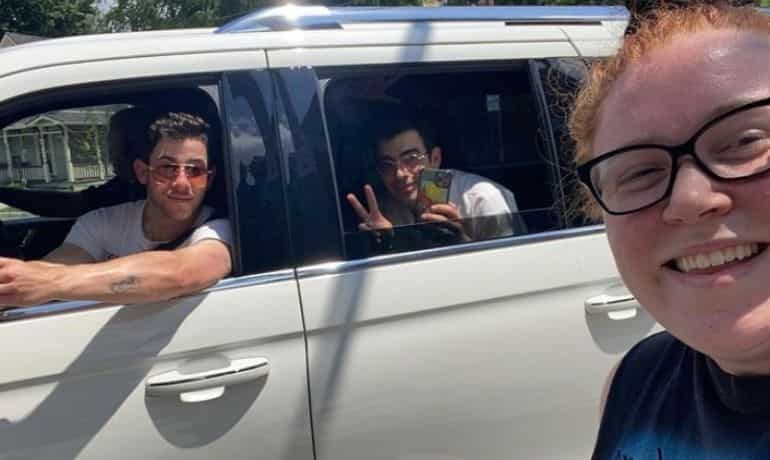 Nick Jonas surprises a fan wearing a Jonas Brothers tee on the street Nick Jonas surprises a fan wearing a Jonas Brothers tee on the street