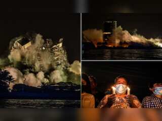 Controlled explosion brings down unstable remains of collapsed apartment block in Florida