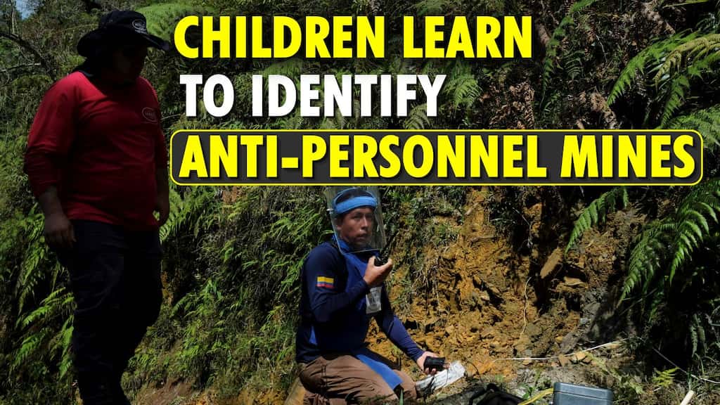 Colombian children learn to identify landmines buried during their country's long civil war