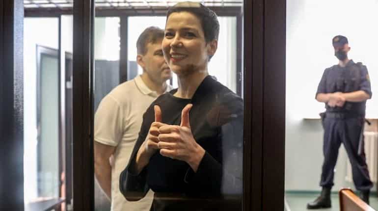 Watch: Belarus protest leader dances in court during her trial