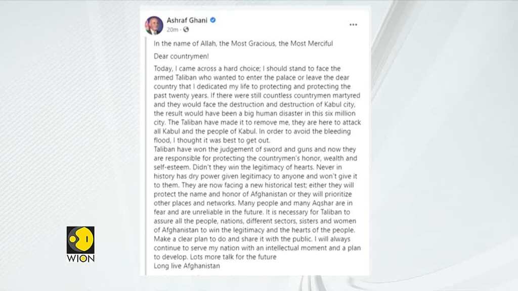 Ashraf Ghani speaks out after he fled Kabul, 'resigned to prevent bloodshed'