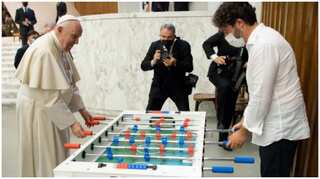 Pope Francis takes time out with some Foosball