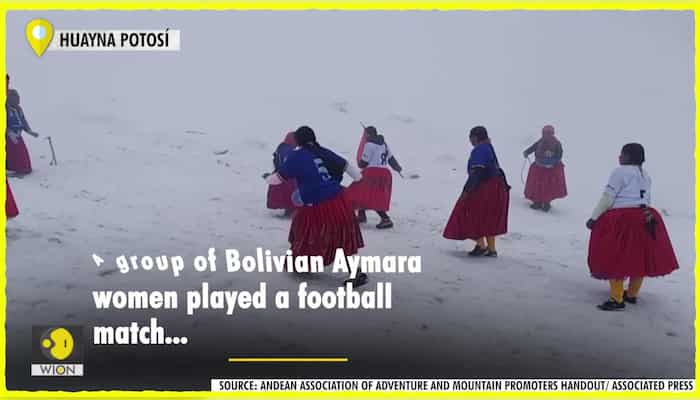 Nine Bolivian Cholitas play football at 5,890 meters altitude