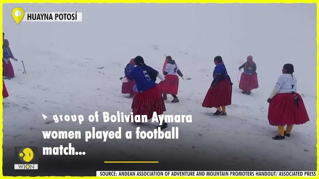 Nine Bolivian Cholitas play football at 5,890 meters altitude