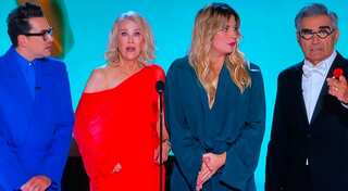 Emmy Awards 2021: 'Schitt's Creek' cast reunites on stage for a hilarious staged teleprompter flub 