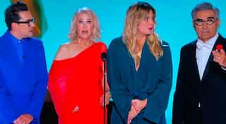 Emmy Awards 2021: 'Schitt's Creek' cast reunites on stage for a hilarious staged teleprompter flub 