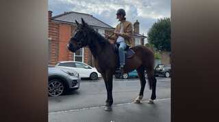 Watch: UK Fuel crisis, as people wait in queues, man rides horse into gas station, mocks those waiting to fill up on fuel