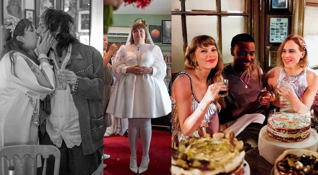 Pics: Lena Dunham gets married; bridesmaids Taylor Swift & Tommy Dorfman add a dash of old-age charm