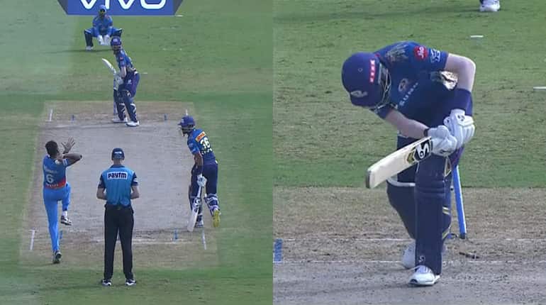 Avesh Khan breathes fire, cleans up Hardik Pandya with a stunning yorker in MI vs DC clash - WATCH Avesh Khan breathes fire, cleans up Hardik Pandya with a stunning yorker in MI vs DC clash - WATCH