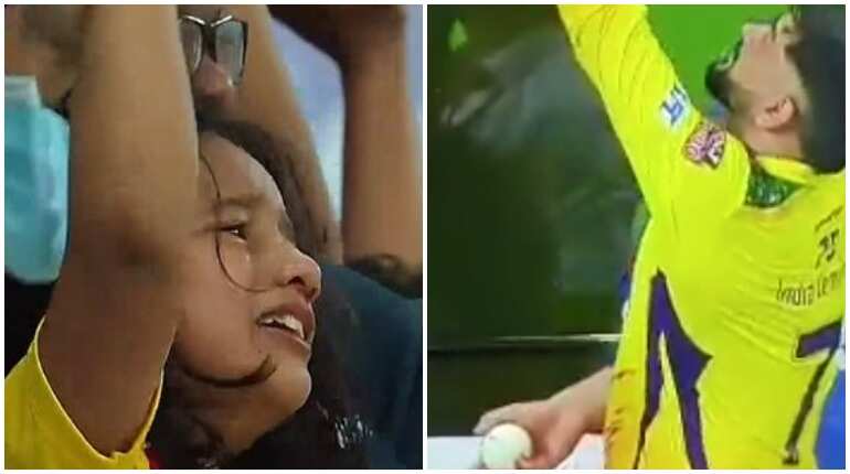 IPL 2021: MS Dhoni gives autographed ball to a teary-eyed young girl after CSK's Qualifier 1 win vs DC - Watch IPL 2021: MS Dhoni gives autographed ball to a teary-eyed young girl after CSK's Qualifier 1 win vs DC - Watch