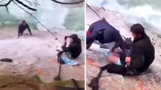 Watch: Sikh men use their turban to prevent two hikers from falling into waterfall