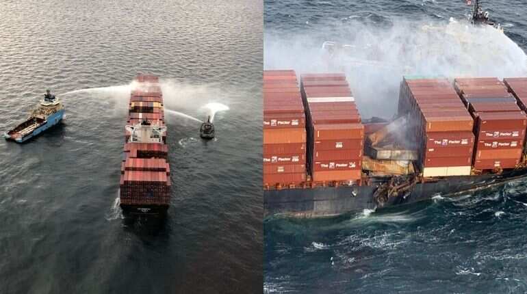 Canadian Coast Guard evacuates 16 as burning container ship emits toxic gas off Pacific coast Canadian Coast Guard evacuates 16 as burning container ship emits toxic gas off Pacific coast