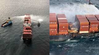 Canadian Coast Guard evacuates 16 as burning container ship emits toxic gas off Pacific coast