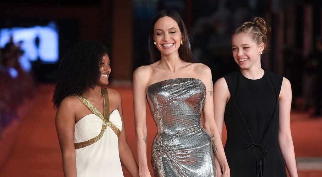 Angelina Jolie shines in silver as she attends Rome premiere of 'Eternals' with daughters Zahara and Shiloh