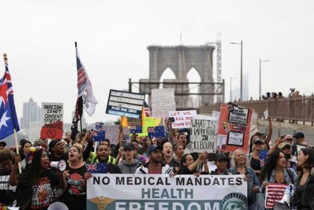 Emergency workers protest against vaccine mandate in New York