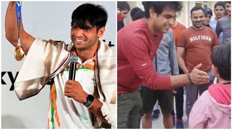 Neeraj Chopra's adorable reaction as young kid says 'you are my favourite' goes viral - Watch Video