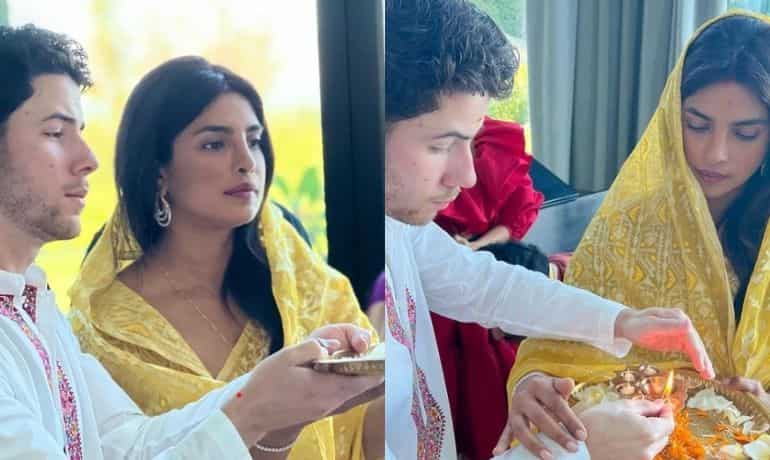 In pics: Priyanka Chopra & Nick Jonas perform Lakshmi puja at their Los Angeles home