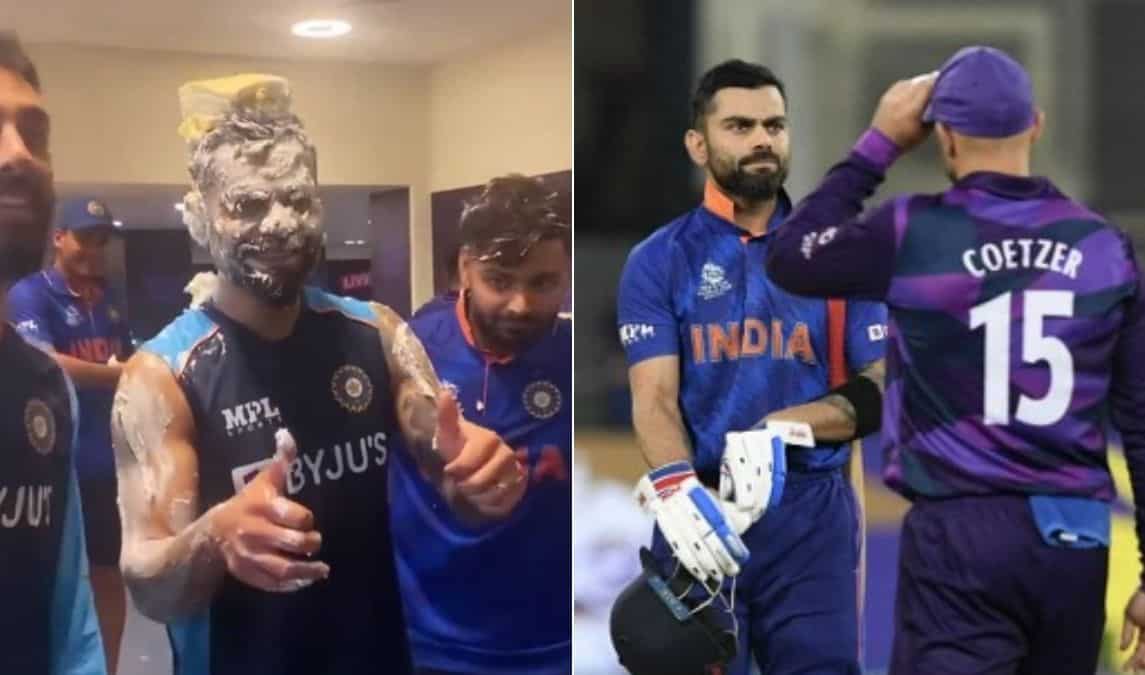 Cake, candles and chuckles: Watch how Virat Kohli celebrated his 33rd birthday after India's win vs Scotland Cake, candles and chuckles: Watch how Virat Kohli celebrated his 33rd birthday after India's win vs Scotland