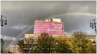 Glasgow: Rainbow lights up the sky during climate protest