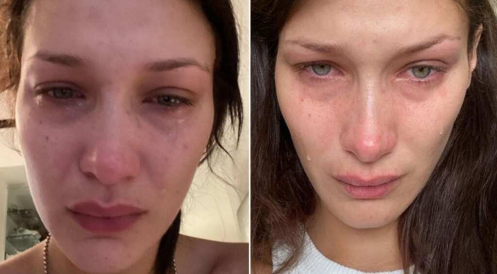 'Social media is not real,' writes supermodel Bella Hadid alongside crying selfies