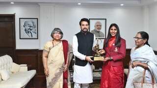 Olympian fencer CA Bhavani Devi conferred with Arjuna Award by Anurag Thakur in a special event