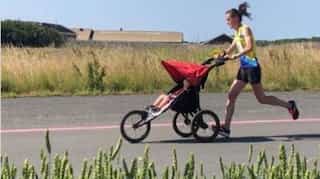Pushing son in pram, woman runs fastest 10 km to enter Guinness Book of Records in UK