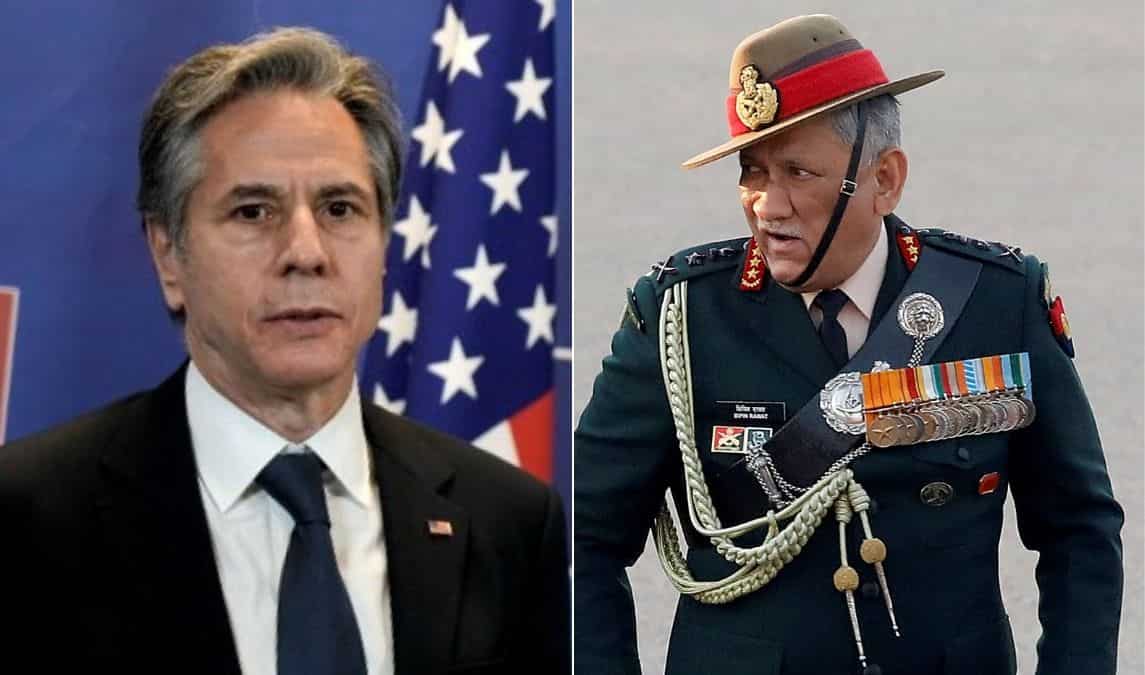CDS Gen Bipin Rawat's demise 'great loss' for both nations: US State Secy Antony Blinken speaks to Jaishankar CDS Gen Bipin Rawat's demise 'great loss' for both nations: US State Secy Antony Blinken speaks to Jaishankar