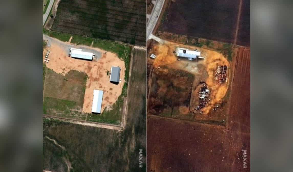 Farm buildings destroyed
