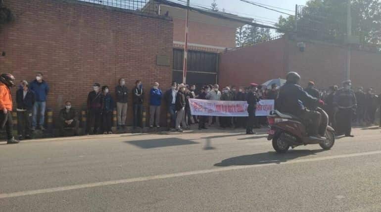 Stuck in Nepal, Chinese nationals protest outside embassy in Kathmandu Stuck in Nepal, Chinese nationals protest outside embassy in Kathmandu